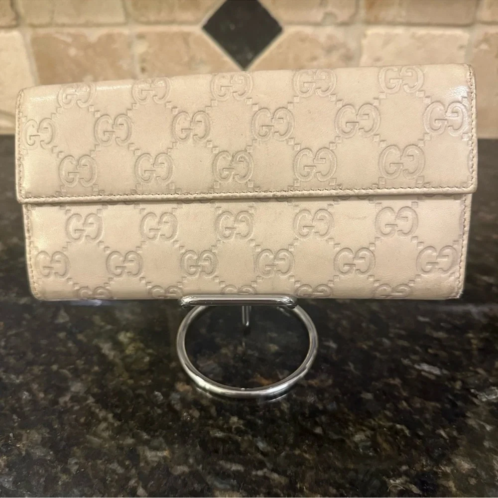 Gucci Guccissima Leather Script Flap Continental Wallet